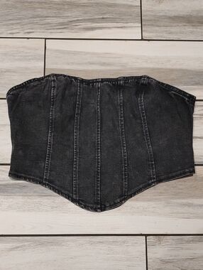 Black Washed Denim Corset Top